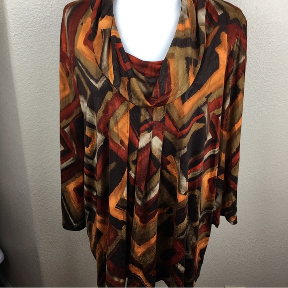Fall Colors Women's Cowl Neck 3/4 Wide Sleeve Slinky Tunic Size 2X - Picture 4 of 14